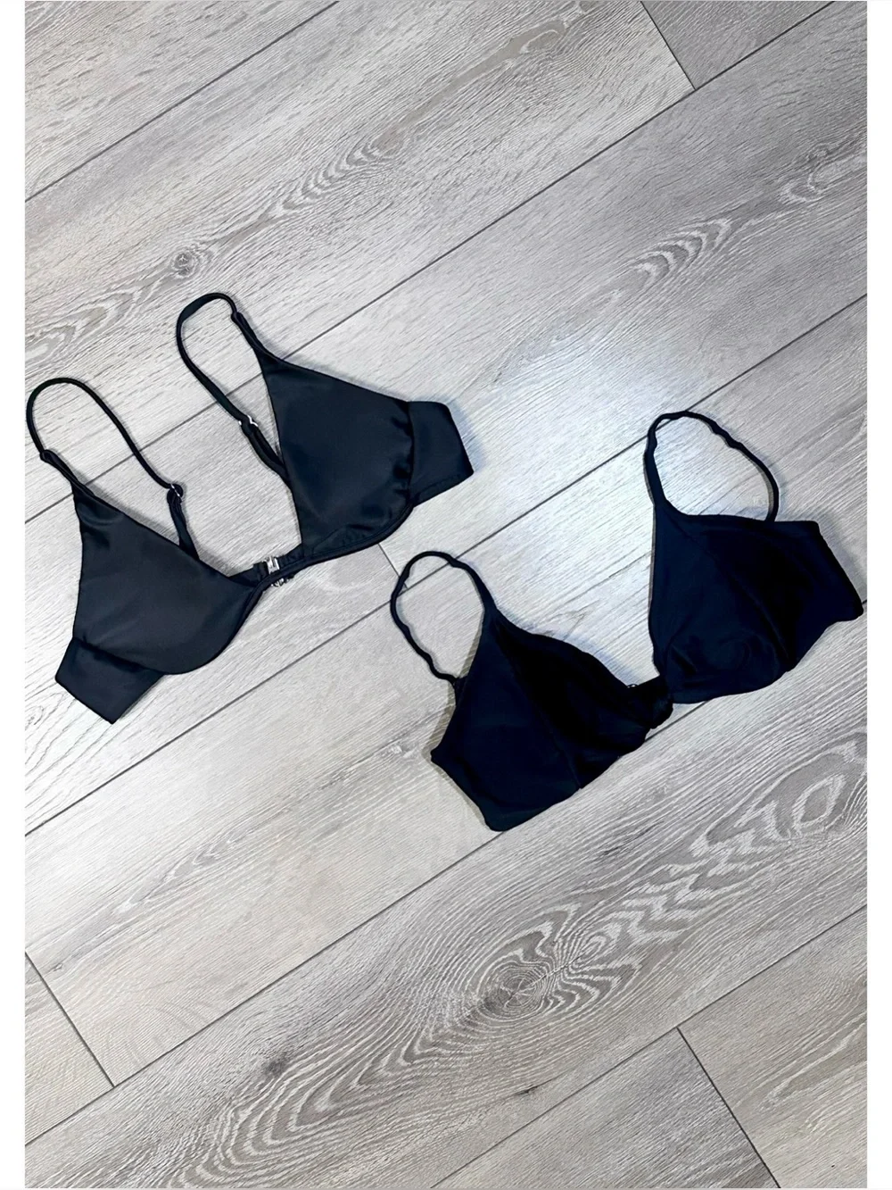 Lot Of 2 Bikini Tops Black Swimwear With Removable Padding & Adjustable Straps